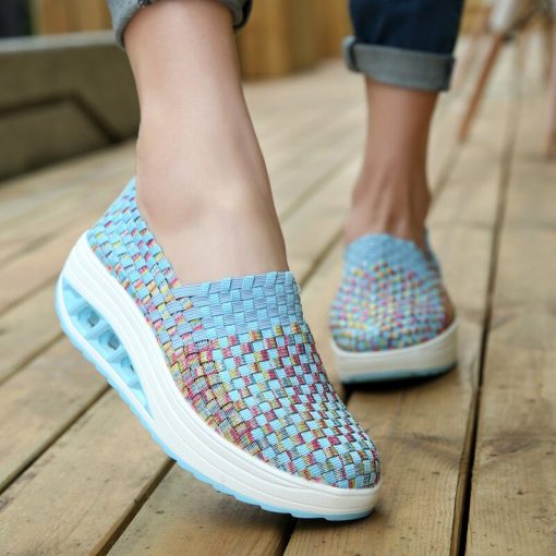 main image1Comfortable summer shoes woman platform sneakers 2022 new fashion breathable woven wedges sneakers women shoes tenis