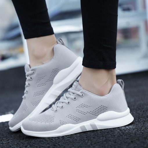 main image1Fashion Run Sneakers Women Lace up Mesh Round Head Solid Flat Female Shoes Outdoor Walking Anti