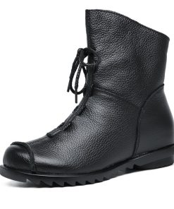main image1Genuine Leather Women Winter Boots Fashion 2022 New Mid Calf Boot for Women Non Slip Rubber