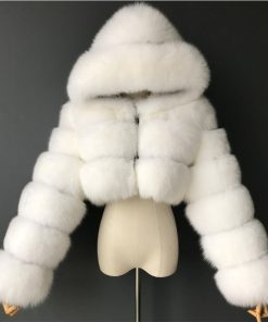 main image1High Quality Furry Cropped Faux Fur Coats and Jackets Women Fluffy Top Coat With Hooded Winter