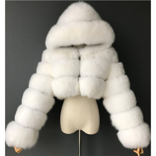 main image1High Quality Furry Cropped Faux Fur Coats and Jackets Women Fluffy Top Coat With Hooded Winter