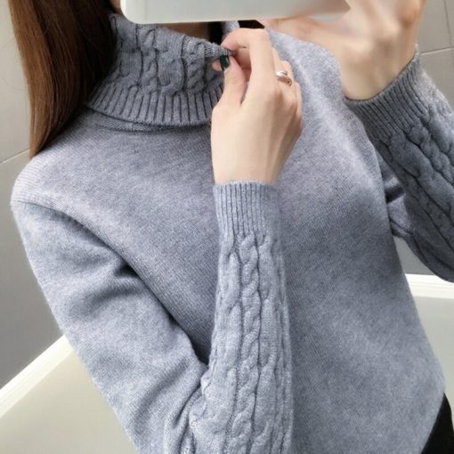 main image1Knitted Sweater Women 2021 Autumn Winter Korean Turtleneck Long Sleeve Pullover Female pink Knitwear