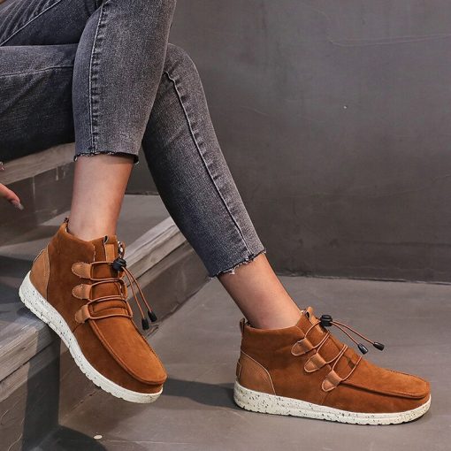 main image1Multi Color Platform Comfort Women Suede Walla Moccasins High Top Sneakers Lace Up Warm Flat Walking