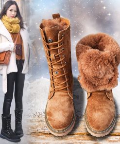 main image1New 2022 women winter boots thicken fur snow boots women s leather shoes soft bottom high