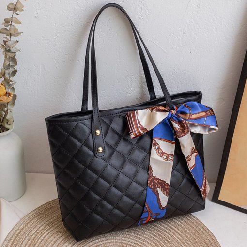 main image1New Large Capacity Women Shoulder Bag Fashion Rhombic Embroidery Handbags Cotton Casual Tote Bags For Women