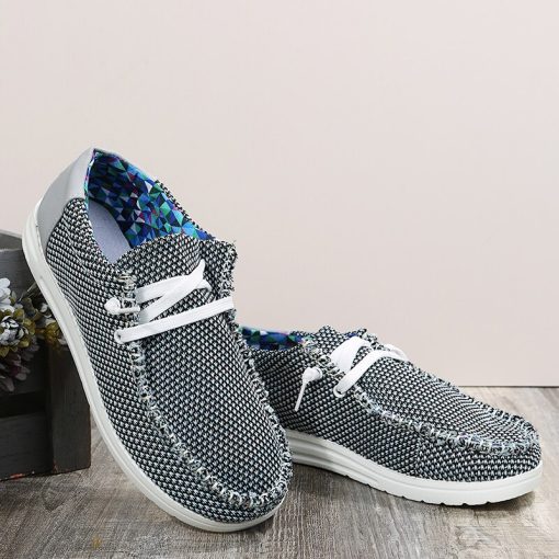 main image1New Women s Shoes Sneakers 2022 Fashion Knitted Flats Large Size 43 Ladies Lace Up Casual