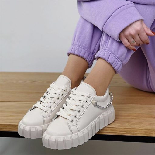 main image1New Women s Sneakers 2022 Spring Fashion Metal Chain Ladies Lace Up Casual Shoes 36 43