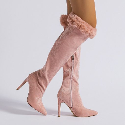 main image1Over The Knee Female Sexy Flock Zip Long Boots For Women 2023 Thin Heel Ladies Pointed