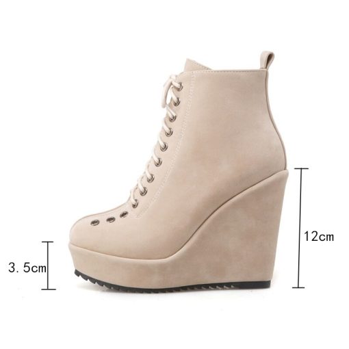 main image1Platform Women s Ankle Boots Shoes Autumn Winter Wedge Heels Lace Up Short Boots Nude Red