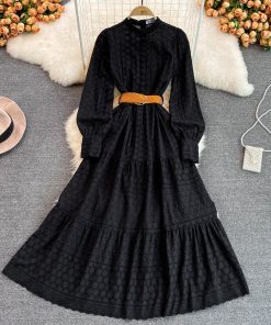 main image1Runway 2022 Spring Embroidery Long Dress Women White Black Green Hollow Out Single Breasted Long Sleeve