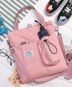 main image1Simple Women Package Print Cute Bear Canvas Bag Handbags Japanese Literary Shoulder Bag Casual Shopping Tote