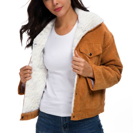 main image1Thick Cotton Jackets Thick Fur Lined Coats Parkas Fashion Faux Fur Lining Solid Colors Corduroy Cashmere