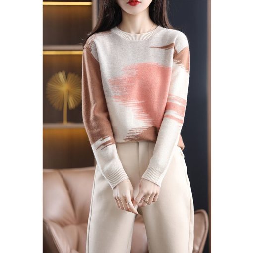main image1Tie Dye Spring Knit Tops Women Casual Long Sleeve O neck Sweaters Korean Vintage Knit Jumper