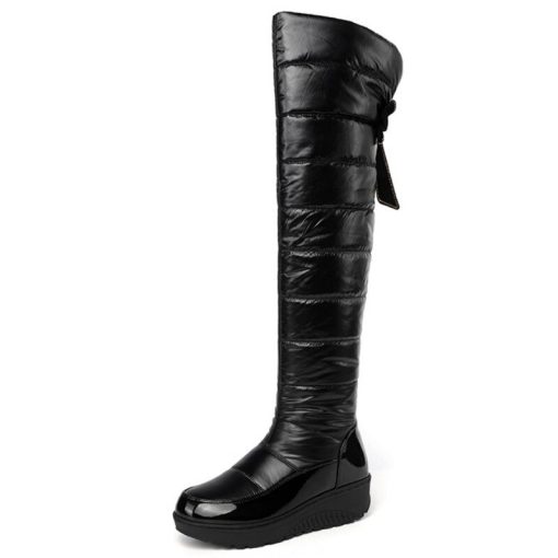main image1Waterproof Women Winter High Snow Boots Warm Fur Plush Black Over the Knee Boots Down Wedge