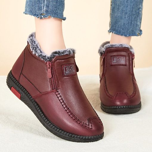 main image1Winter Warm Women Ankle Boots 2023 Casual Shoes Plush Fleece Waterproof Solid Color Zipper Concise Female