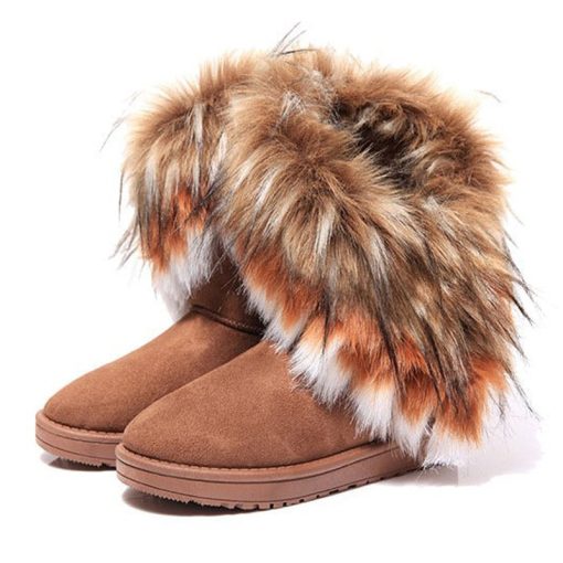 main image1Women Fur Boots Ladies Winter Warm Ankle Boots for Women Snow Shoes Style Round toe Slip
