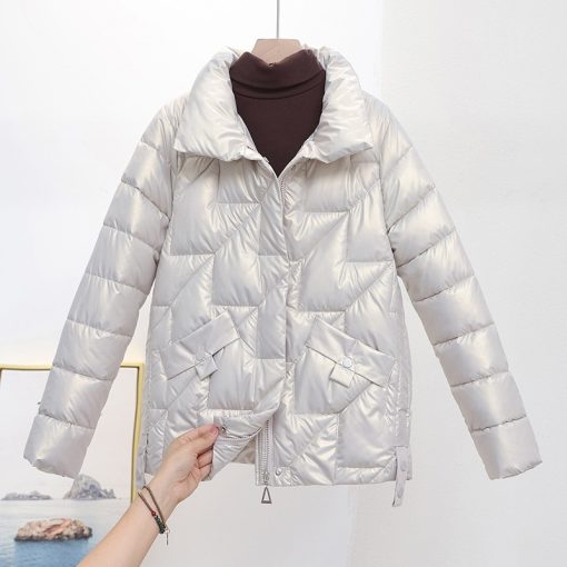 main image1Women Jacket 2022 New Winter Parkas Female Glossy Down Cotton Jackets Stand Collar Casual Warm Parka