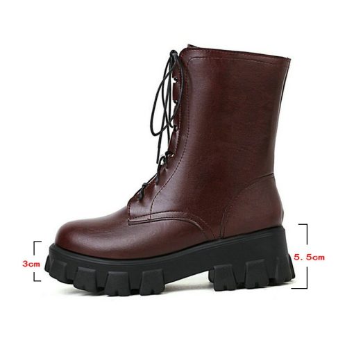 main image22021 Women Ankle Boots Platform Square Heel Ladies Short Boots PU Leather Round Toe Side Zipper