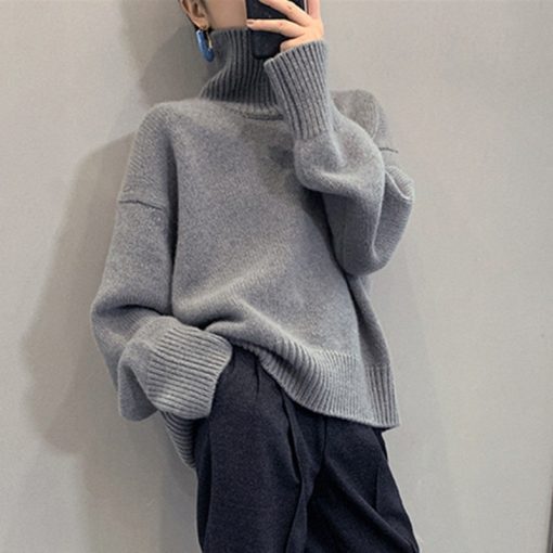 main image22022 Autumn and Winter New Thick Cashmere Sweater Women High Neck Pullover Sweater Warm Loose Knitted
