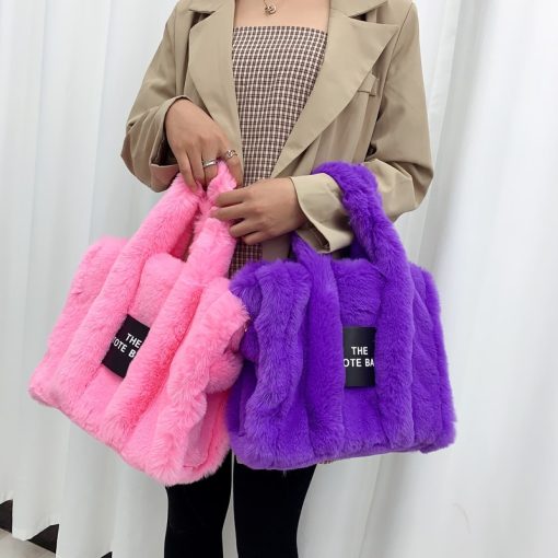 main image22022 Designer Faux Fur Tote Bag for Women Luxury Handbags Autumn Winter Plush Shoulder Crossbody Bags