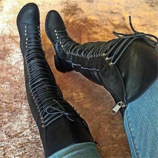 main image22022 Sexy Over The Knee Boots Women Fashion Cross Lace Up Shoes Winter Warm Knight Thigh
