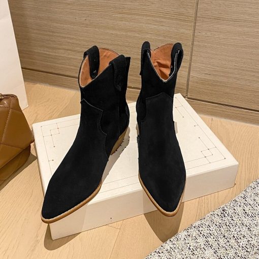 main image22022 Winter Classic Chelsea Boots for Woman Cow Suede Pointy toe Wedge Heel Ankle Boots Simple
