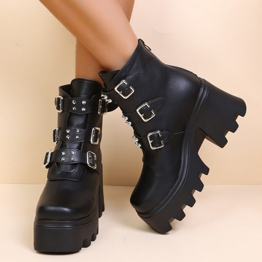 main image22022 Winter New Boots Warm Plush Gothic Side Zip Thick Sole Punk High Heels Ankle Boots