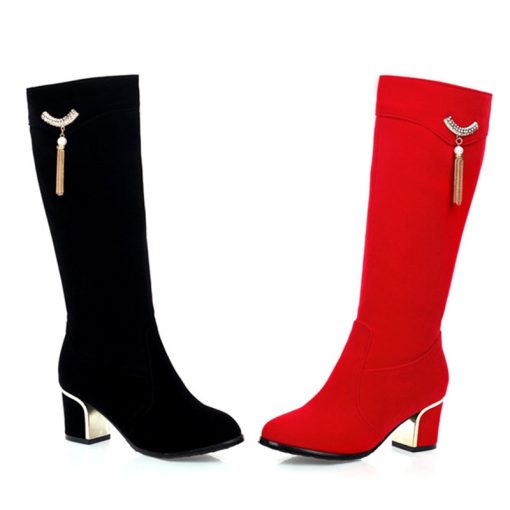 main image2Autumn Winter Knee High Boots Women Black Red Flock Women s High Boots Luxury Casual Low