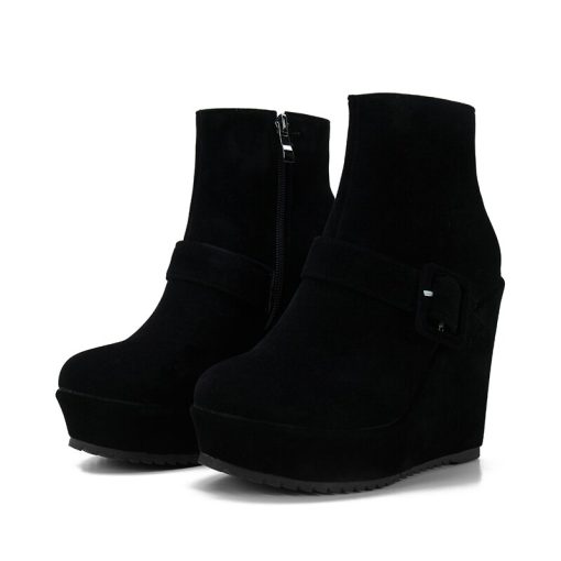 main image2Big size 34 44 New Round Toe Buckle Boots for Women Sexy Ankle Boots Heels Fashion
