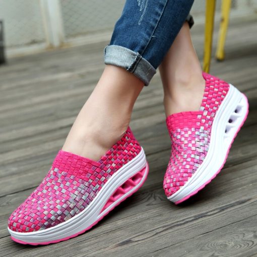 main image2Comfortable summer shoes woman platform sneakers 2022 new fashion breathable woven wedges sneakers women shoes tenis