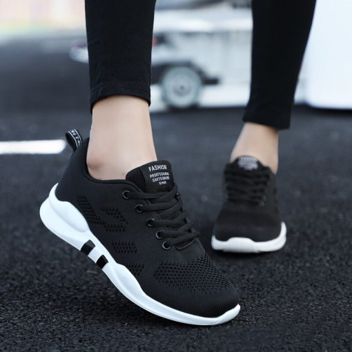 main image2Fashion Run Sneakers Women Lace up Mesh Round Head Solid Flat Female Shoes Outdoor Walking Anti