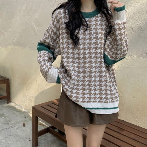 main image2JMPRS Autumn New Round Neck Contrast Color Pullover Tops Women Korean Fashion Drop Shoulder Knitted Sweater