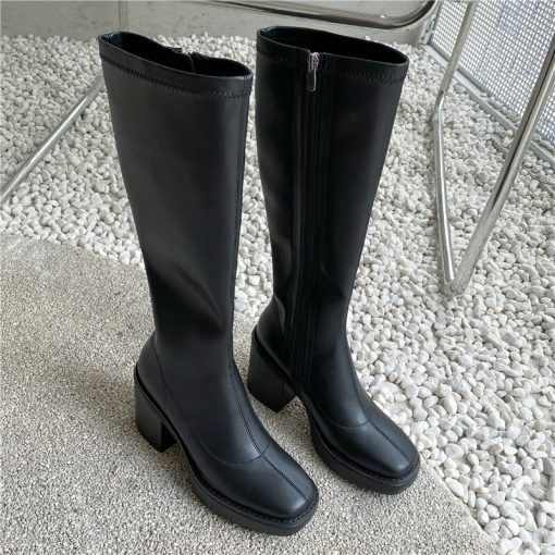 main image2Long Winter High Boots Women Platform Leather 2022 Heels Elegant Knee High Boots Autumn Ladies Shoes