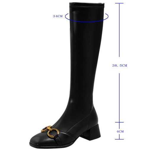main image2New Stretch Knee High Boots Women Autumn Winter Muller Shoes Ladies Temperament Square Toe Comfy Thick