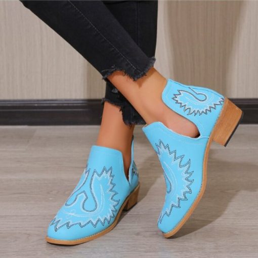 main image2New Women s Boots Fashion Totem Pointed Toe Chelsea Boots Slip on Solid Color Breathable Ankle