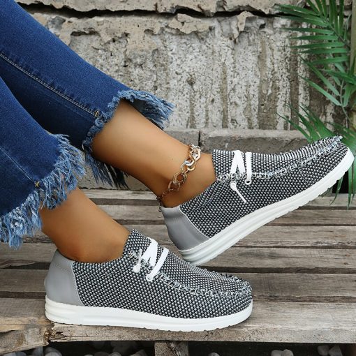 main image2New Women s Shoes Sneakers 2022 Fashion Knitted Flats Large Size 43 Ladies Lace Up Casual
