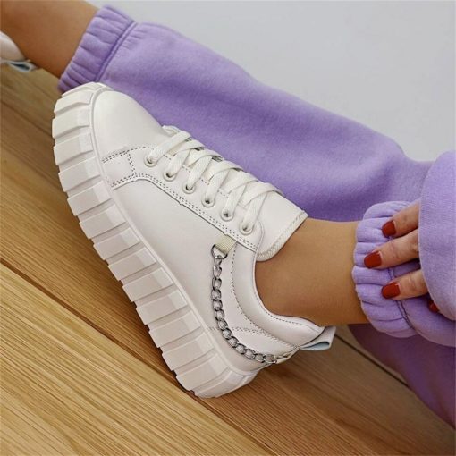 main image2New Women s Sneakers 2022 Spring Fashion Metal Chain Ladies Lace Up Casual Shoes 36 43