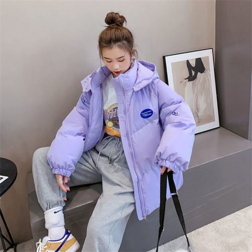 main image2Oversized Fashion Parkas Purple Hooded Jacket Women s Winter 2022 Loose Cotton padded Student Coat Thicken