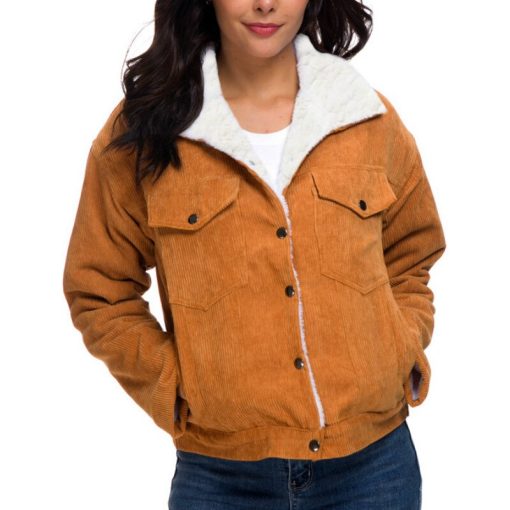 main image2Thick Cotton Jackets Thick Fur Lined Coats Parkas Fashion Faux Fur Lining Solid Colors Corduroy Cashmere