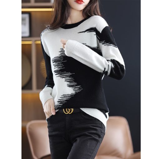 main image2Tie Dye Spring Knit Tops Women Casual Long Sleeve O neck Sweaters Korean Vintage Knit Jumper