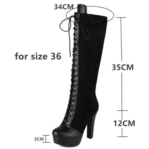 main image2Vintage Lace Up Knee High Boots Women Shoes Platform High Heels Women s High Boots Black