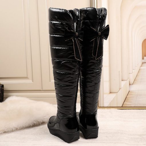 main image2Waterproof Women Winter High Snow Boots Warm Fur Plush Black Over the Knee Boots Down Wedge