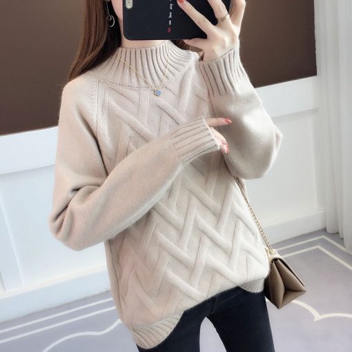 main image2Winter Thicken Plus Velvet Sweaters For Women Casual Warm Knit Pullovers Korean Fleece Lined Knitwear Ribbed