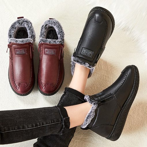 main image2Winter Warm Women Ankle Boots 2023 Casual Shoes Plush Fleece Waterproof Solid Color Zipper Concise Female