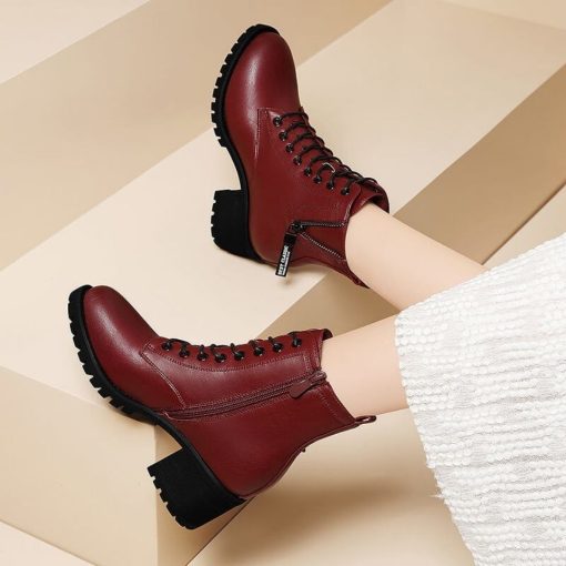 main image2Women Boots 2022 Autumn Winter New Plush Warm Cotton Shoes Lady Fashion Motorcycle Boots Female Leather