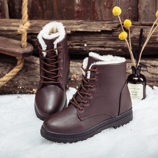 main image2Women Boots Faux Suede Snow Boots Women Ankle Boots Warm Fur Women Booties Solid Winter Boots