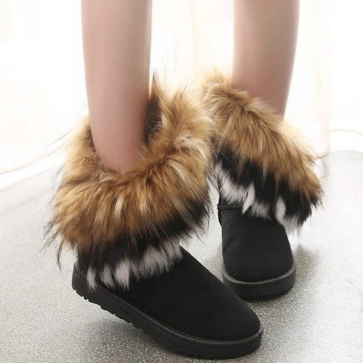 main image2Women Fur Boots Ladies Winter Warm Ankle Boots for Women Snow Shoes Style Round toe Slip