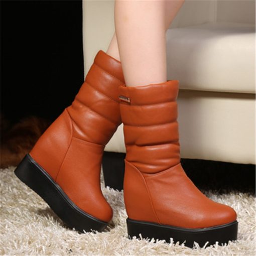 main image2Women Increased Internal Boots Wedge Mid Calf Boots Women Fashion Plush Warm Leather Snow Boots Round