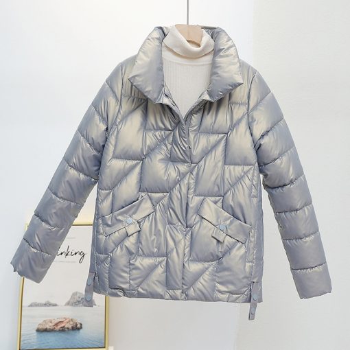 main image2Women Jacket 2022 New Winter Parkas Female Glossy Down Cotton Jackets Stand Collar Casual Warm Parka