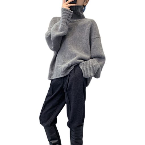 main image32022 Autumn and Winter New Thick Cashmere Sweater Women High Neck Pullover Sweater Warm Loose Knitted